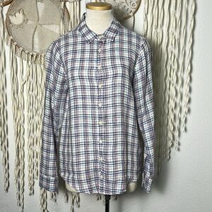 CP Shades Red White Blue Plaid Linen Long Sleeve Button Down Shirt Size Small